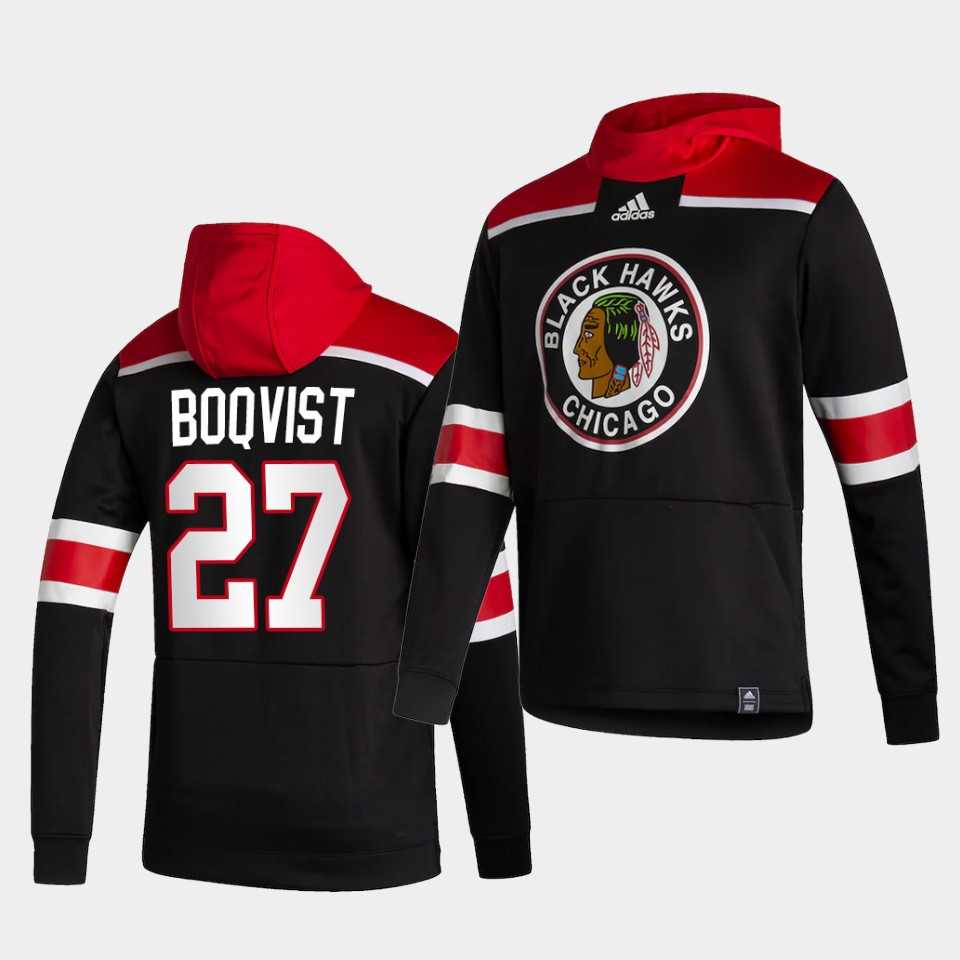 Men Chicago Blackhawks 27 Boqvist Black NHL 2021 Adidas Pullover Hoodie Jersey